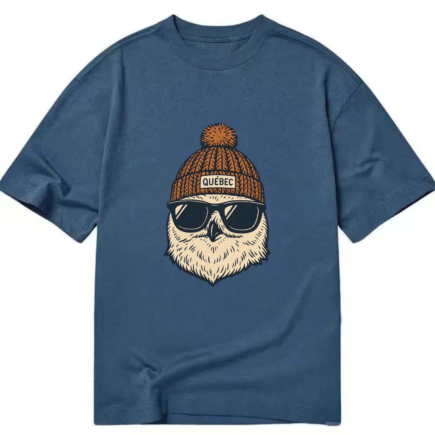 Quebec City Snowy Owl wearing Quebec beanie with pom pom and wayfarer sunglasses - Classic T-shirt - Twilight Navy(Blue)