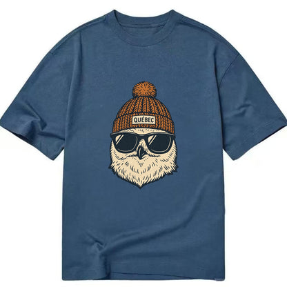 Quebec City Snowy Owl wearing Quebec beanie with pom pom and wayfarer sunglasses - Classic T-shirt - Twilight Navy(Blue)