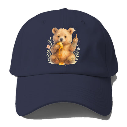 chubby bear cub eating dripping honey, sticky paw up with middle finger - Baseball Cap - Twilight Navy(Blue)