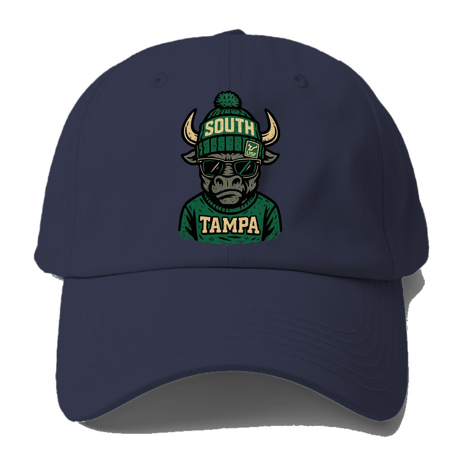 Tampa Bull wearing South Florida beanie with USF patch - Baseball Cap For Big Heads - Twilight Navy(Blue)