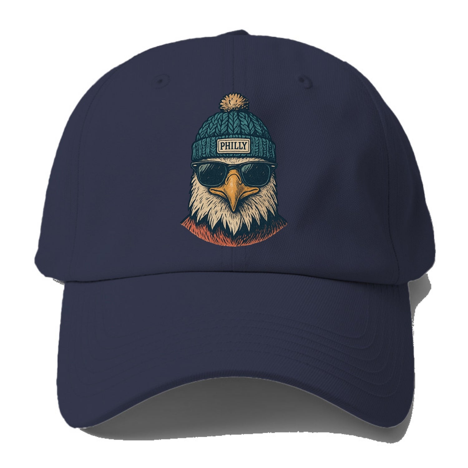 Philadelphia Eagle wearing Philly beanie with pom pom and wayfarer sunglasses - Baseball Cap - Twilight Navy(Blue)