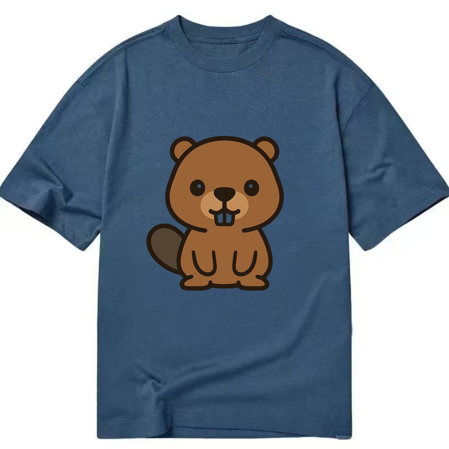 Baby Beaver - brown fur, paddle tail, buck teeth, friendly eyes, front-facing, - Classic T-shirt - Twilight Navy(Blue)