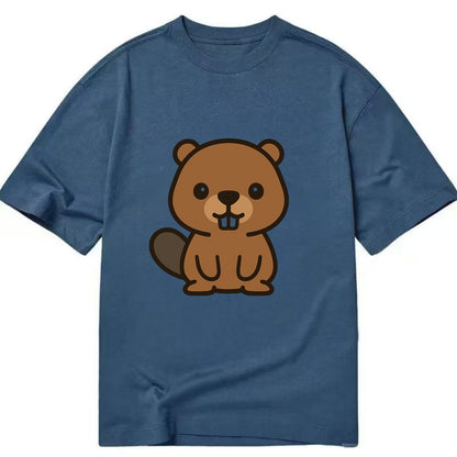 Baby Beaver - brown fur, paddle tail, buck teeth, friendly eyes, front-facing, - Classic T-shirt - Twilight Navy(Blue)