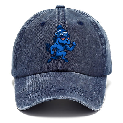 Indianapolis Colt Horse wearing Colts blue and white beanie with pom pom and wayfarer - Classic Cap - Twilight Navy(Blue)