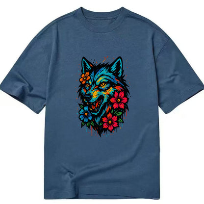 Floral Wolf Garden  - Classic T-shirt - Twilight Navy(Blue)