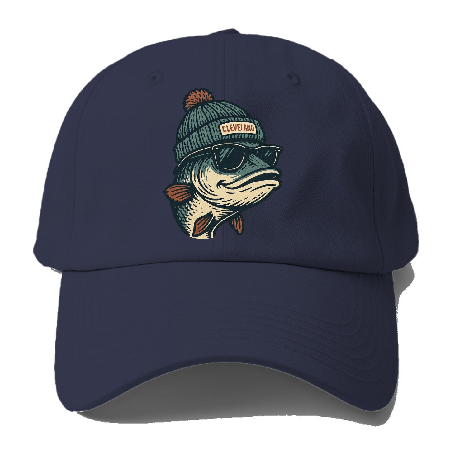 Cleveland Lake Erie Walleye wearing Cleveland beanie with pom pom and wayfarer - Baseball Cap - Twilight Navy(Blue)