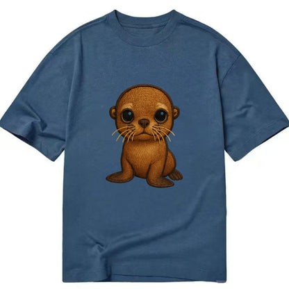 Baby California Sea Lion - golden brown, large expressive eyes, whiskers, - Classic T-shirt - Twilight Navy(Blue)