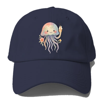 jellyfish with kawaii face and tentacles, one tentacle pointing up defiantly - Baseball Cap - Twilight Navy(Blue)