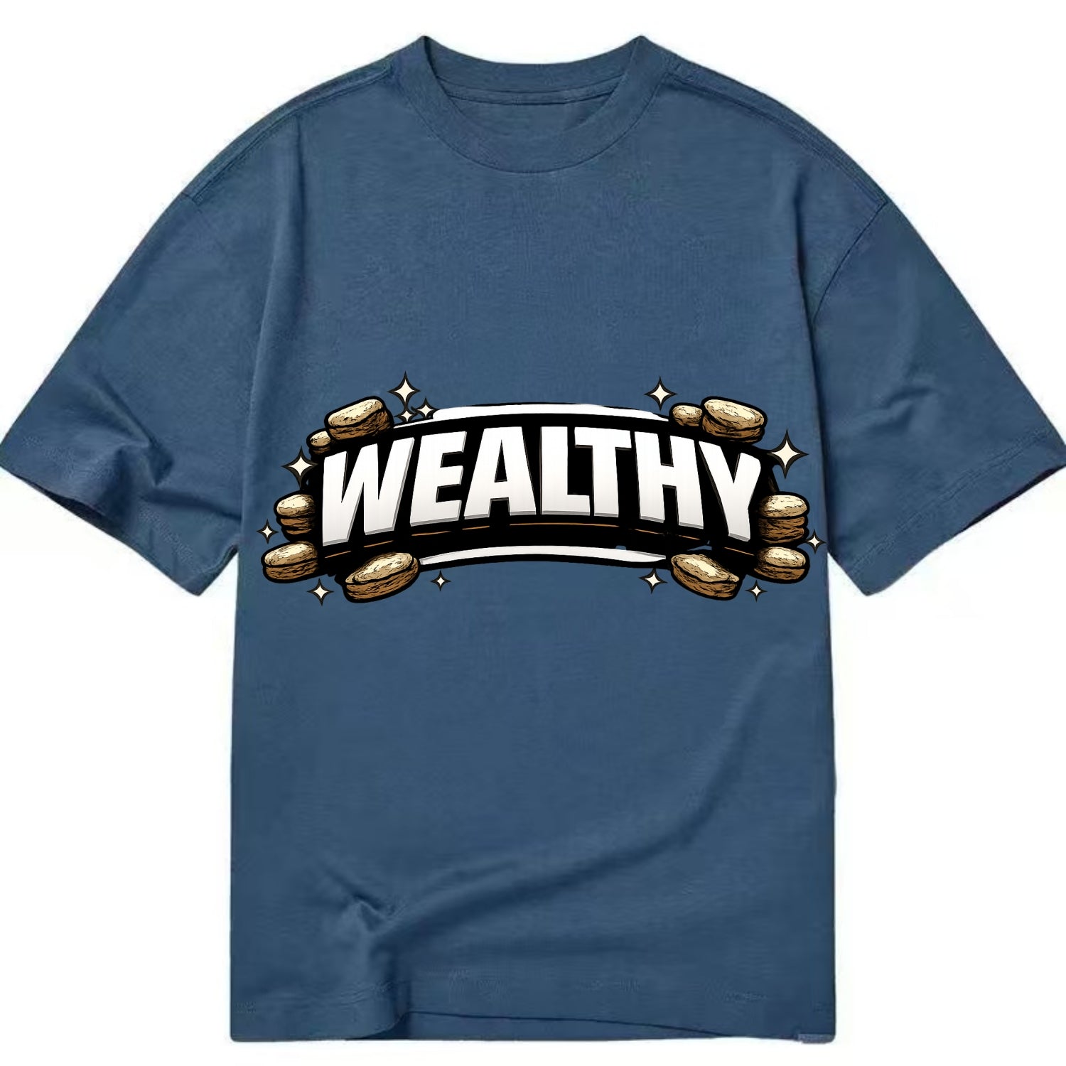 Bold typography design - "WEALTHY" - financial abundance, rich life - Classic T-shirt - Twilight Navy(Blue)