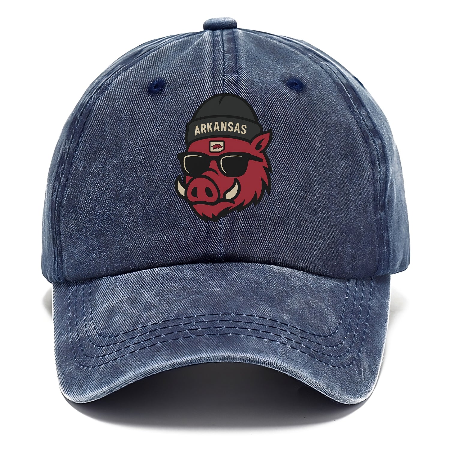 Fayetteville Razorback wearing Arkansas beanie with hog patch - Classic Cap - Twilight Navy(Blue)