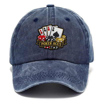 Embroidered patch design - POKER ACES - four aces with chips in red, black and gold - Classic Cap - Twilight Navy(Blue)