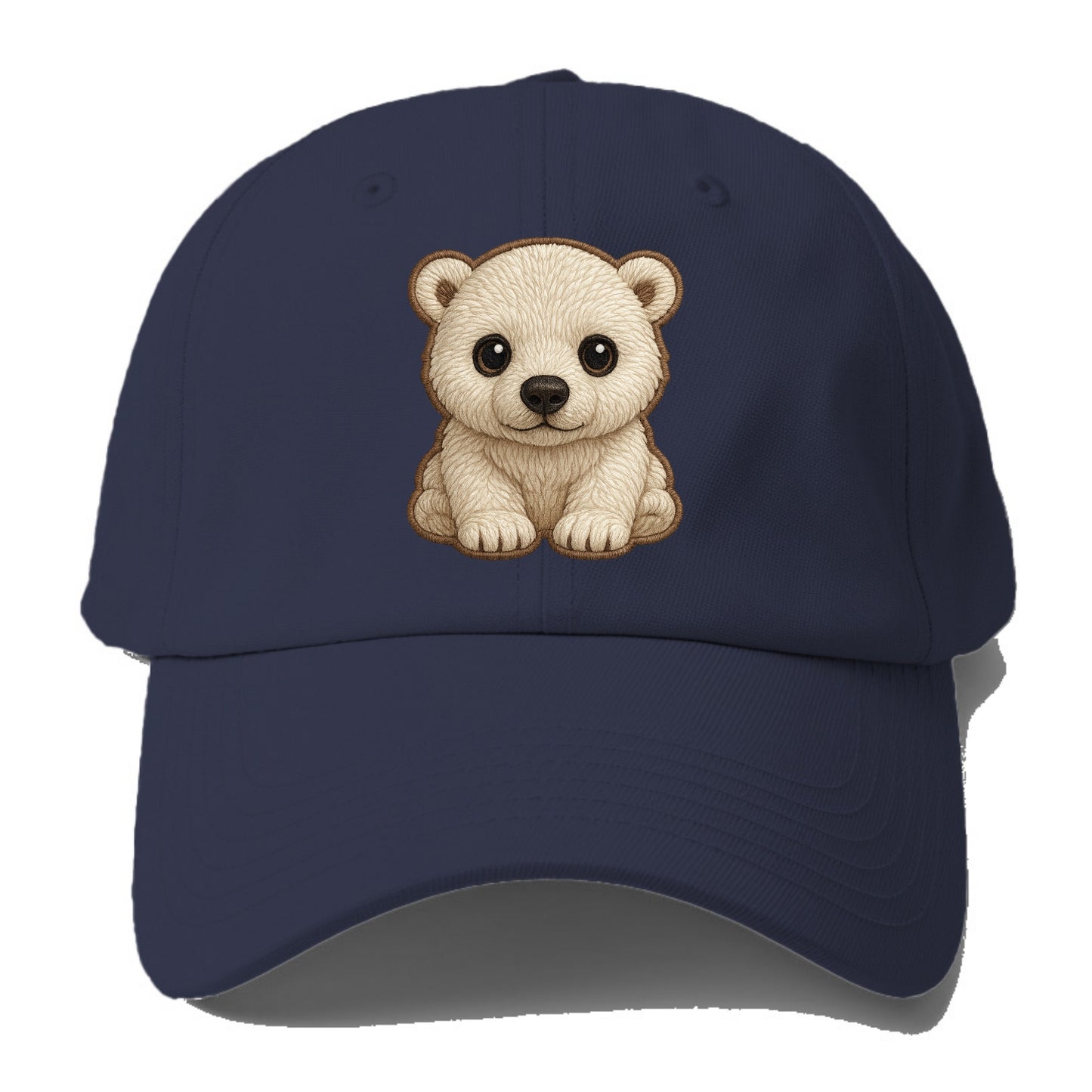 Baby Polar Bear Cub - white fluffy, black nose, dark curious eyes, front-facing, - Baseball Cap - Twilight Navy(Blue)
