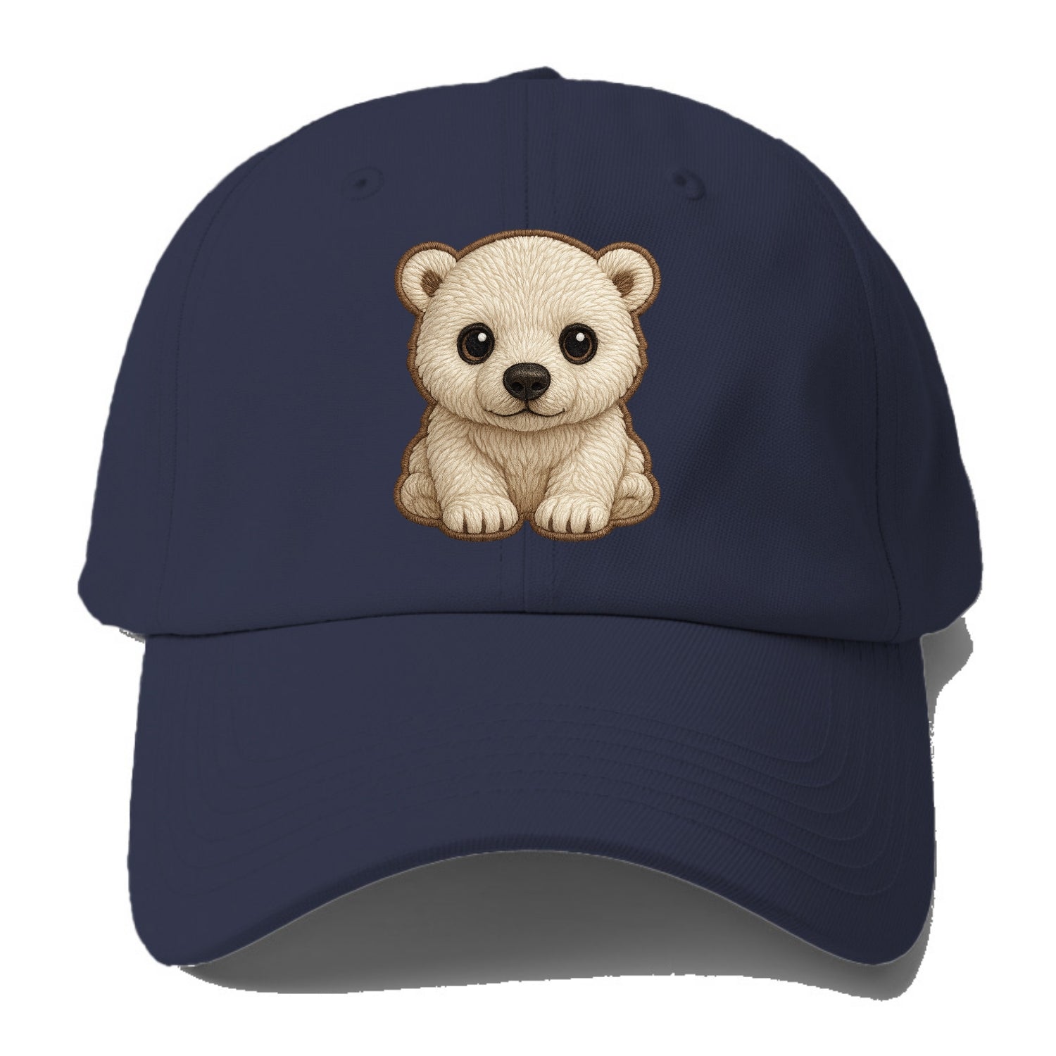 Baby Polar Bear Cub - white fluffy, black nose, dark curious eyes, front-facing, - Baseball Cap - Twilight Navy(Blue)
