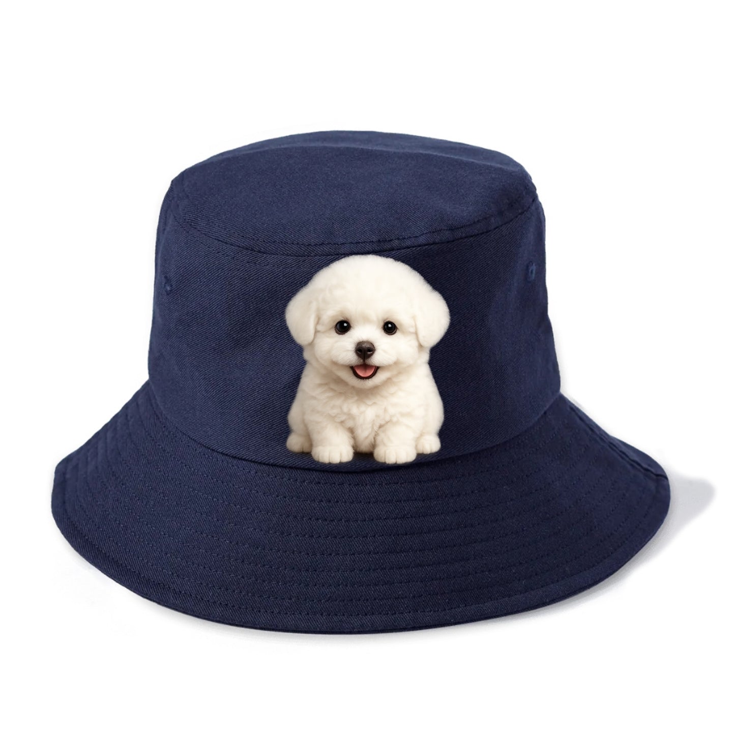 Baby Bichon Frise Puppy - white puffy cloud, dark eyes, happy expression, - Bucket Hat - Twilight Navy(Blue)
