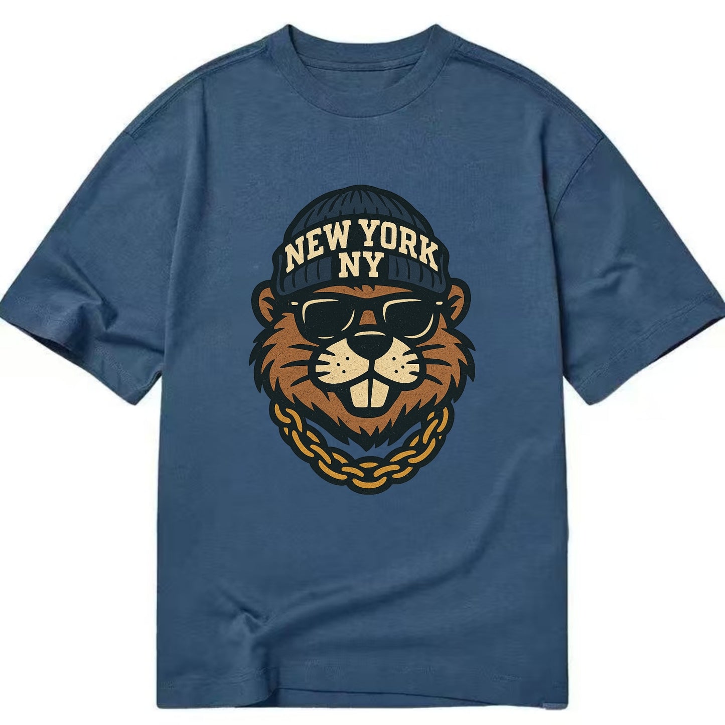 {"animal":"beaver","locationText":"NEW YORK","initials":"NY","beanieColor":"navy", - Classic T-shirt - Twilight Navy(Blue)