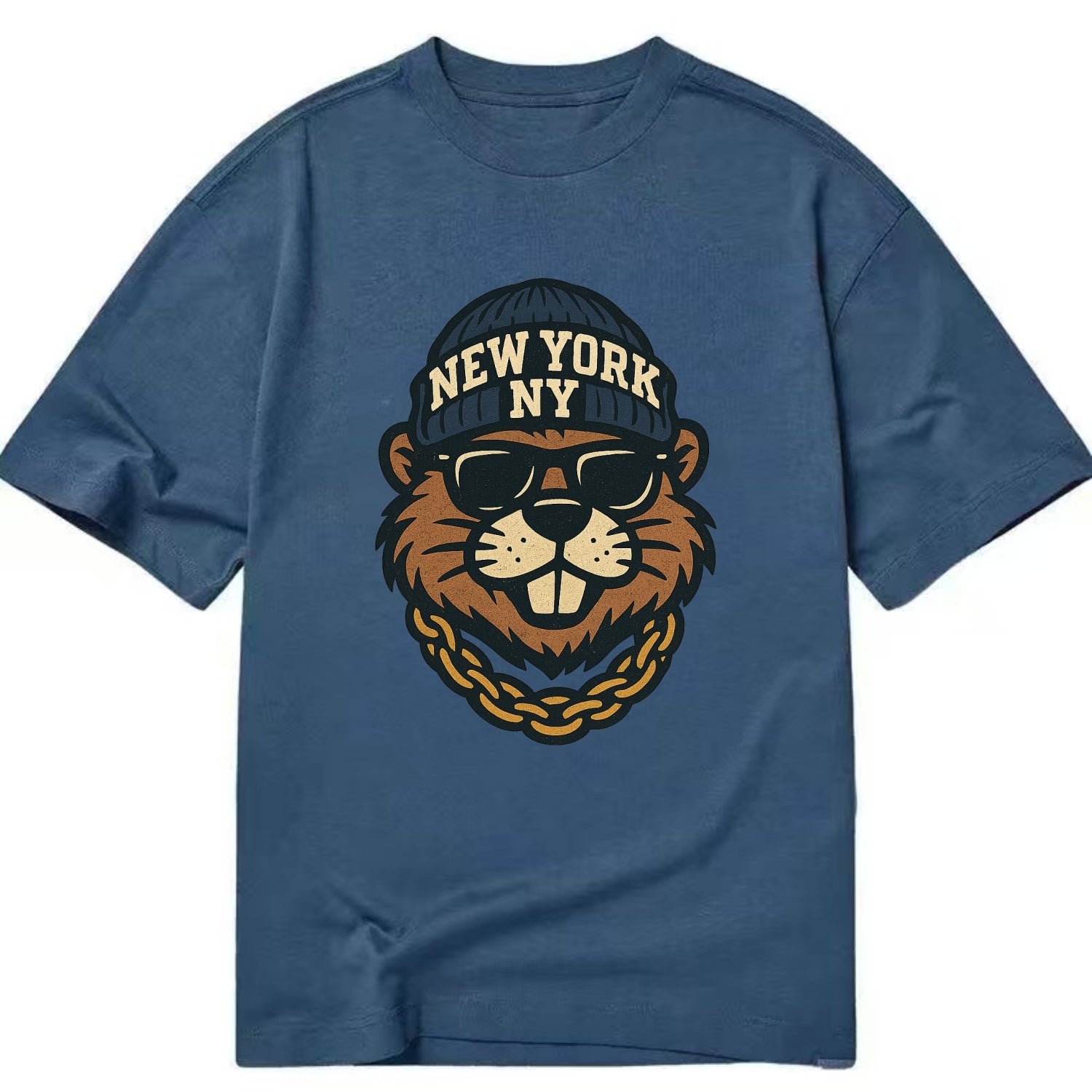 {"animal":"beaver","locationText":"NEW YORK","initials":"NY","beanieColor":"navy", - Classic T-shirt - Twilight Navy(Blue)