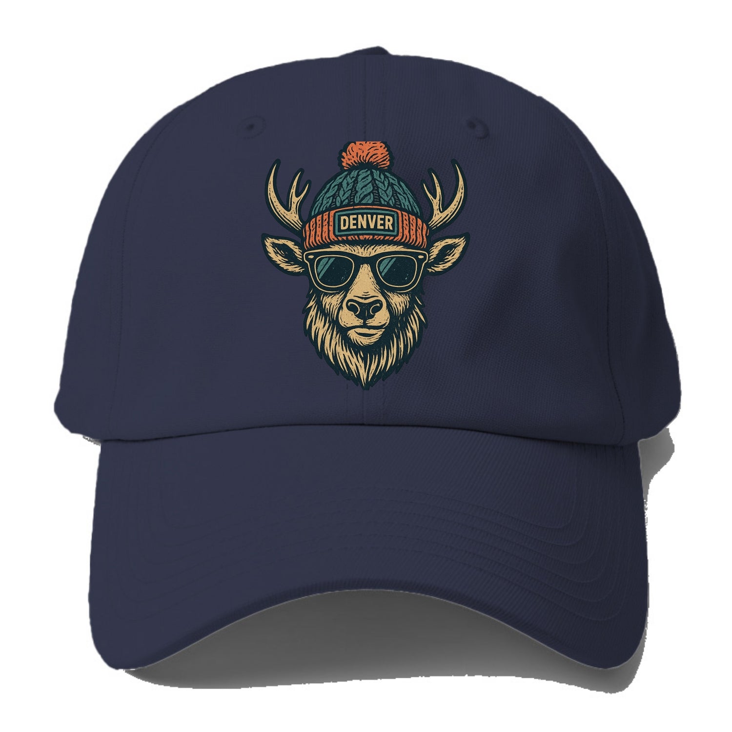 Denver Elk wearing Denver beanie with pom pom and wayfarer sunglasses - Baseball Cap - Twilight Navy(Blue)