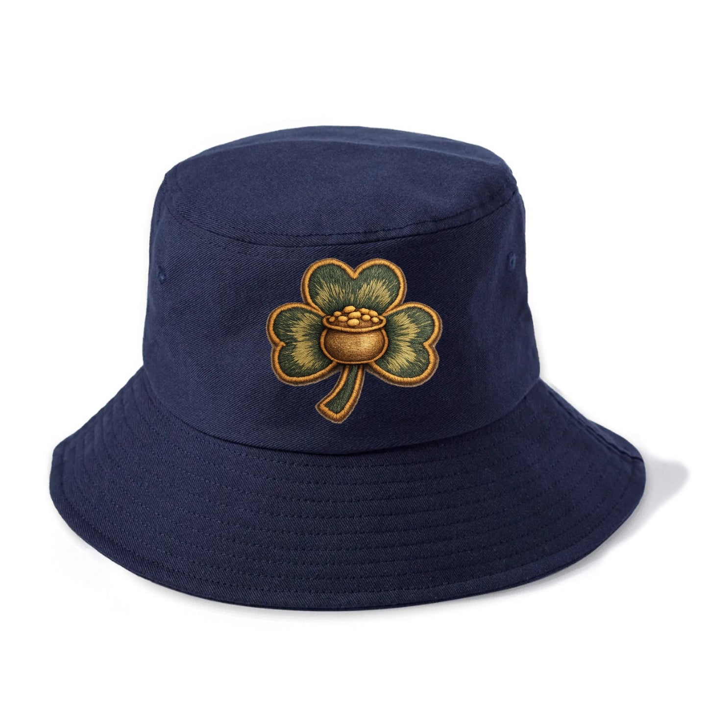 ST PATRICKS CLOVER - lucky clover with gold in green and gold , Irish luck - Bucket Hat - Twilight Navy(Blue)