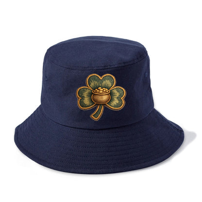 ST PATRICKS CLOVER - lucky clover with gold in green and gold , Irish luck - Bucket Hat - Twilight Navy(Blue)