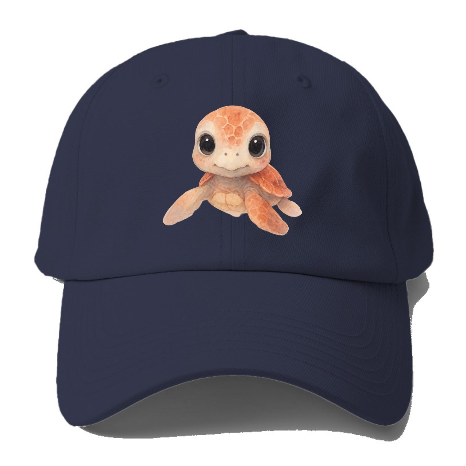 Baby Loggerhead Turtle - reddish-brown shell, big round dark eyes, chunky head, - Baseball Cap - Twilight Navy(Blue)