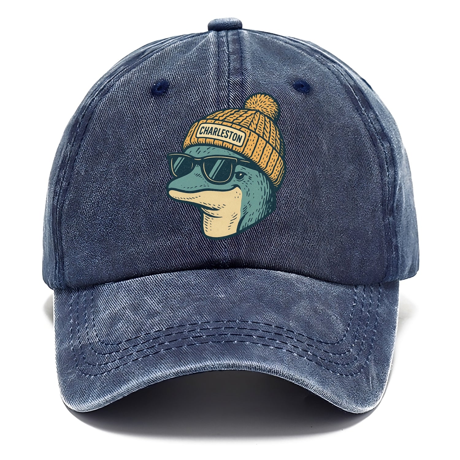Charleston Dolphin wearing Charleston beanie with pom pom and wayfarer sunglasses - Classic Cap - Twilight Navy(Blue)