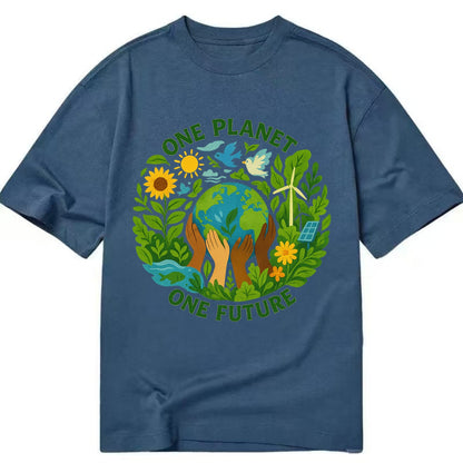 Globe surrounded by hands of all colors working together - "One Planet, One - Classic T-shirt - Twilight Navy(Blue)