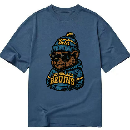 Los Angeles Bruin wearing UCLA beanie with script patch - Classic T-shirt - Twilight Navy(Blue)