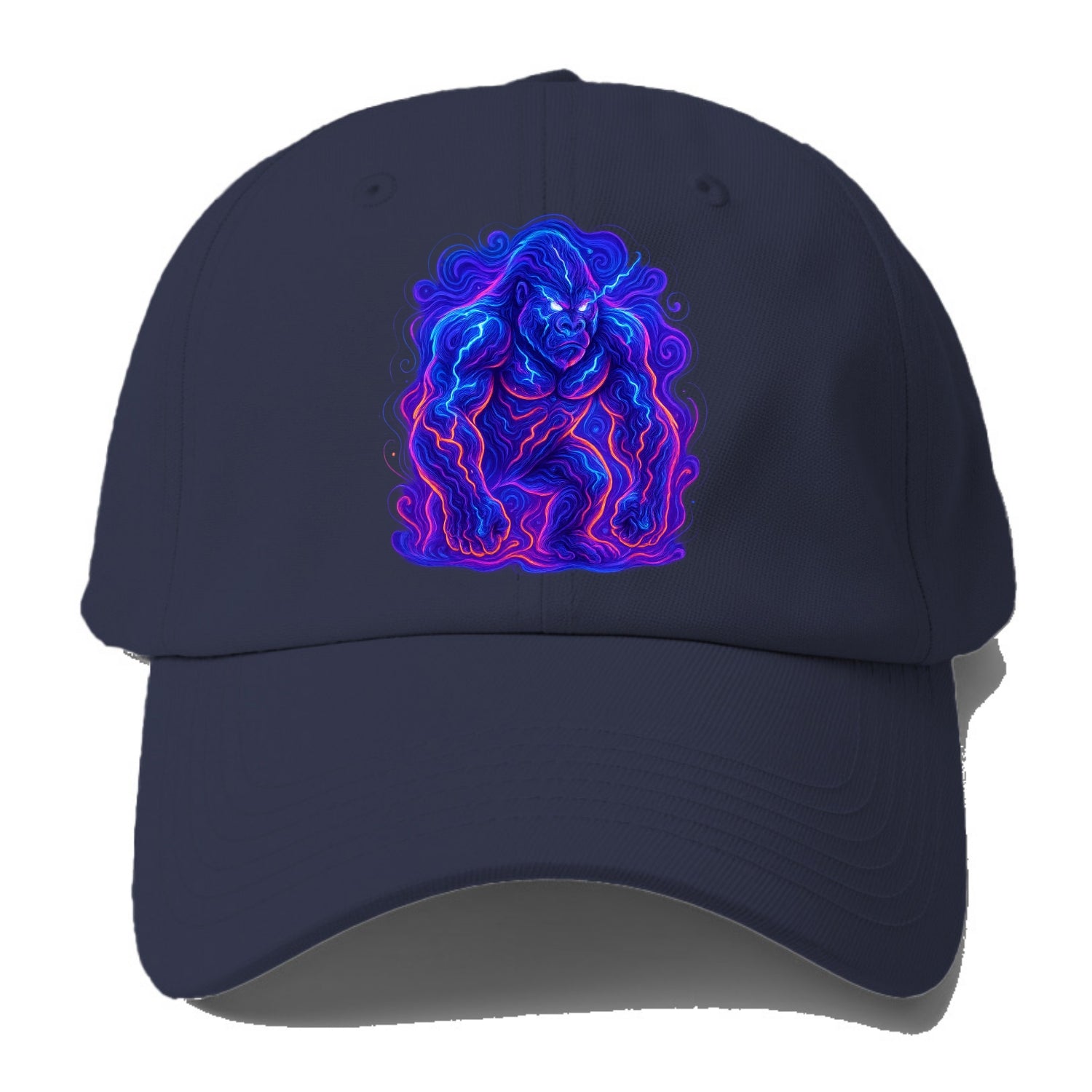 Mighty gorilla with electricity flowing through defined muscles, lightning bolt - Baseball Cap - Twilight Navy(Blue)