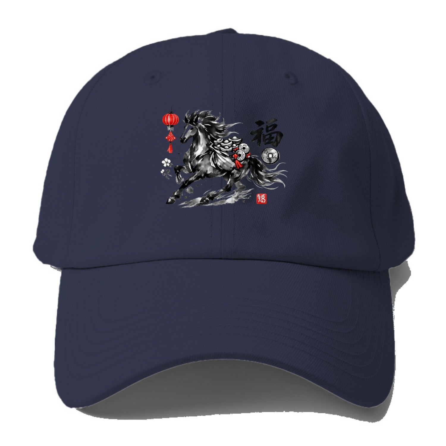 PROSPERITY HORSE | Horse carrying gold ingots and coins | Chinese knot decorations | - Baseball Cap - Twilight Navy(Blue)