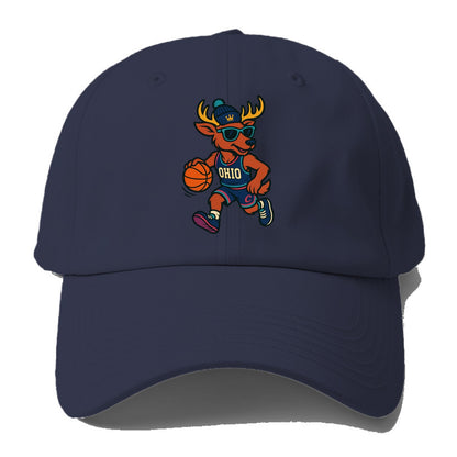 Ohio Deer wearing Cavs beanie with crown patch and wayfarer sunglasses - Baseball Cap - Twilight Navy(Blue)