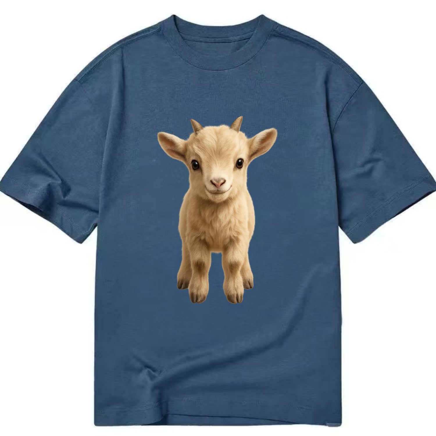 Baby Goat Kid - small horns, rectangular pupils, fluffy, playful eyes, - Classic T-shirt - Twilight Navy(Blue)