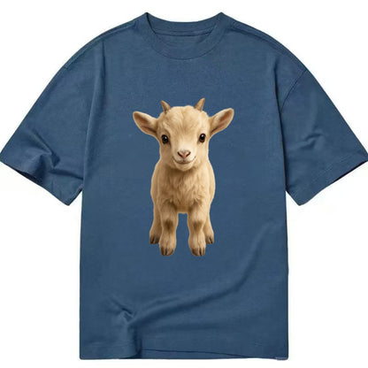 Baby Goat Kid - small horns, rectangular pupils, fluffy, playful eyes, - Classic T-shirt - Twilight Navy(Blue)