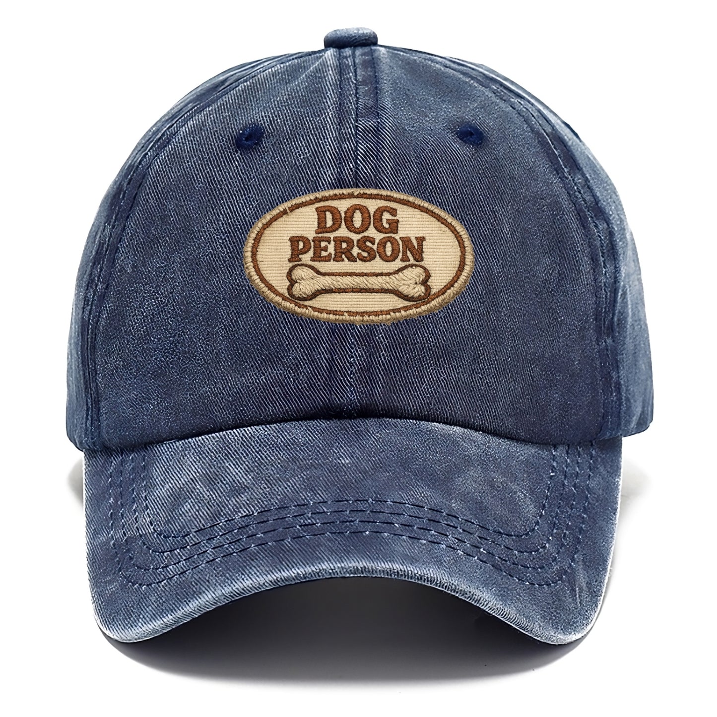 DOG PERSON - simple text with bone in brown , team dog - Classic Cap - Twilight Navy(Blue)