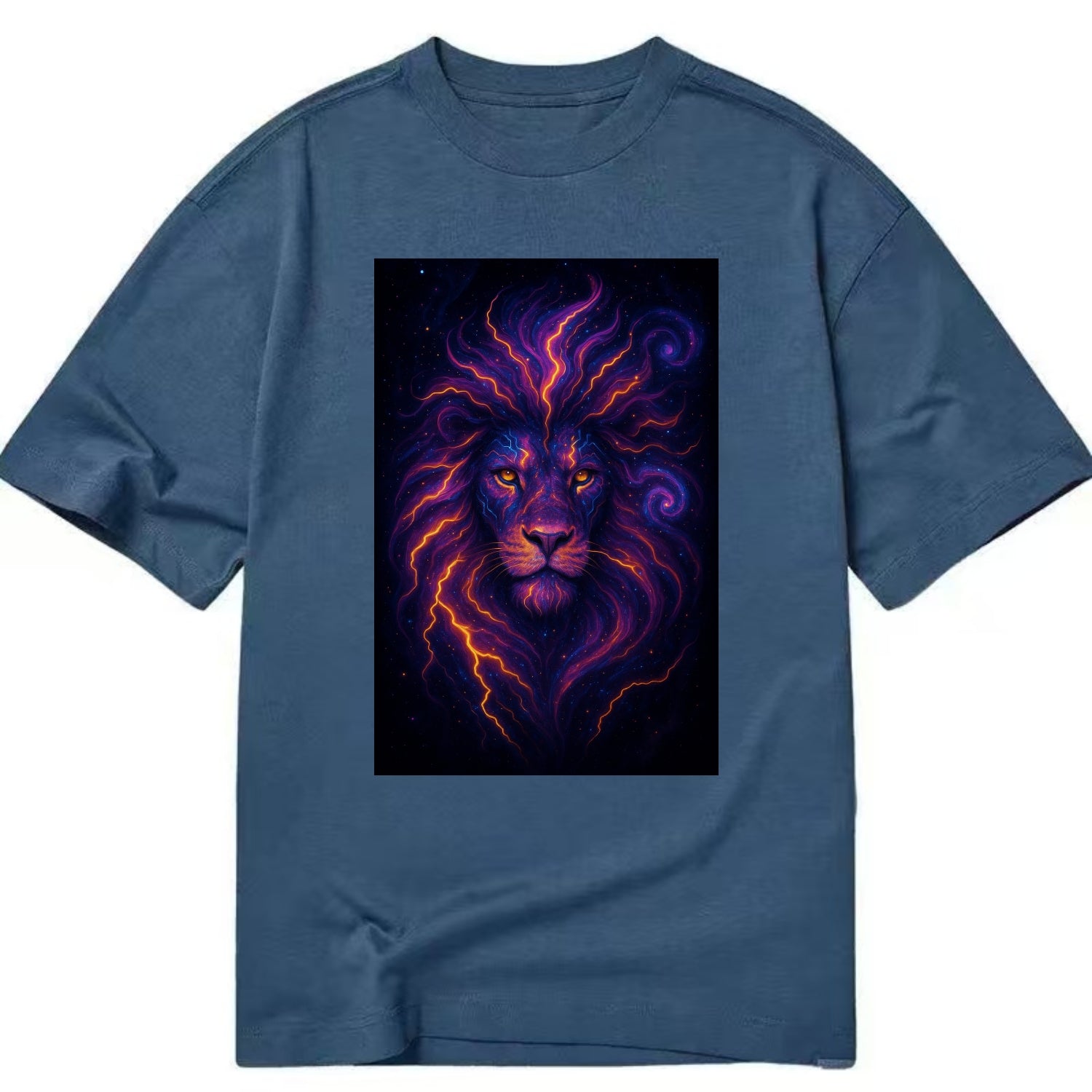 Regal lion with mane made of electric currents, neon yellow and hot pink energy - Classic T-shirt - Twilight Navy(Blue)