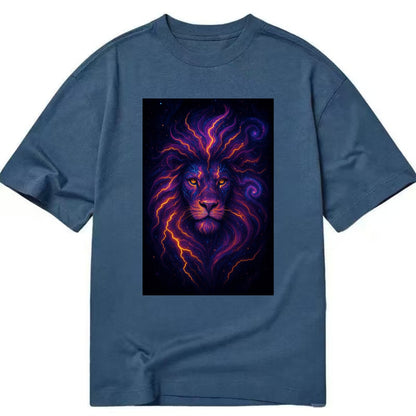 Regal lion with mane made of electric currents, neon yellow and hot pink energy - Classic T-shirt - Twilight Navy(Blue)