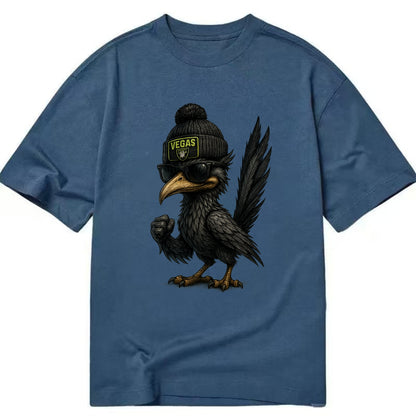 Vegas Roadrunner wearing Raiders beanie with neon patch and wayfarer sunglasses - Classic T-shirt - Twilight Navy(Blue)