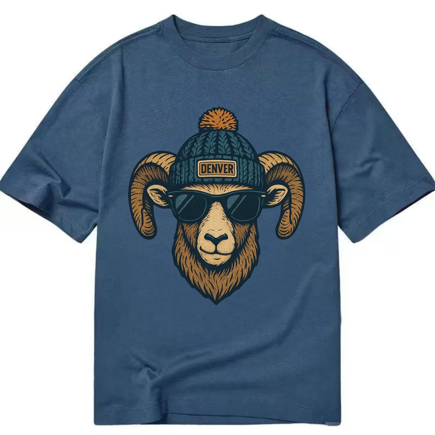 Colorado Rocky Mountain Bighorn Sheep wearing Denver beanie with pom pom and - Classic T-shirt - Twilight Navy(Blue)