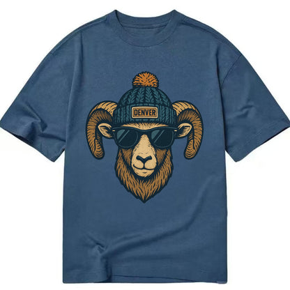 Colorado Rocky Mountain Bighorn Sheep wearing Denver beanie with pom pom and - Classic T-shirt - Twilight Navy(Blue)