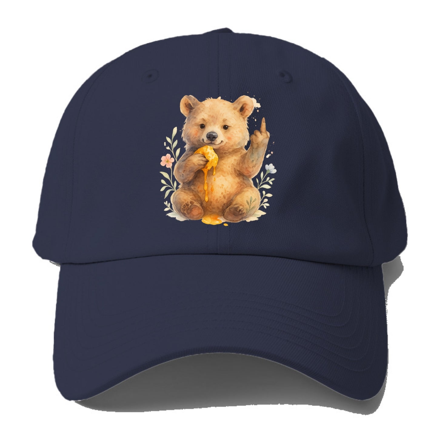 chubby bear cub eating dripping honey, sticky paw up with middle finger - Baseball Cap For Big Heads - Twilight Navy(Blue)