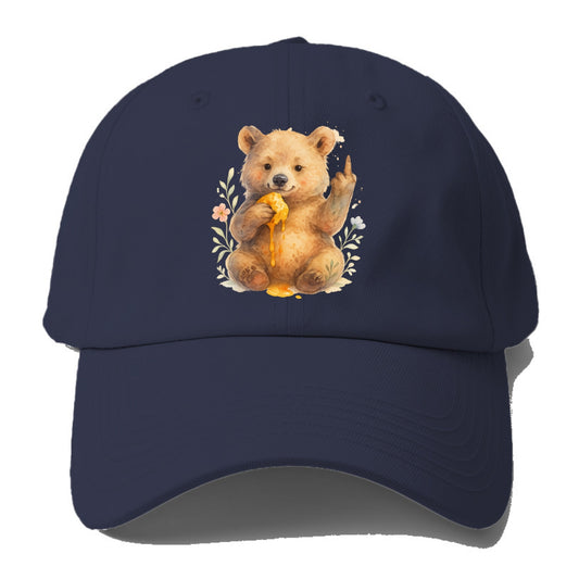 chubby bear cub eating dripping honey, sticky paw up with middle finger - Baseball Cap For Big Heads - Twilight Navy(Blue)