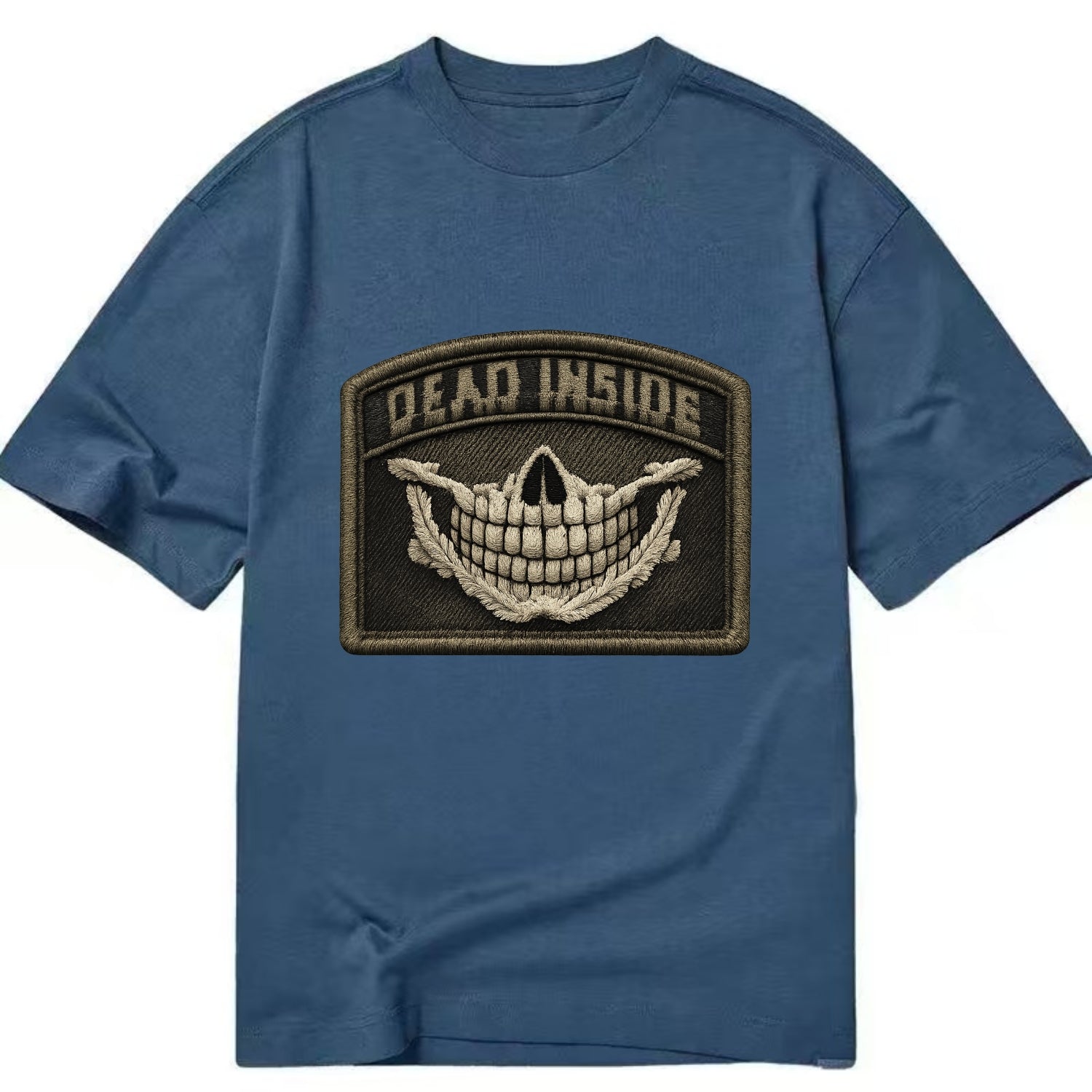 DEAD INSIDE SMILE - skeleton smile in white , dark humor - Classic T-shirt - Twilight Navy(Blue)