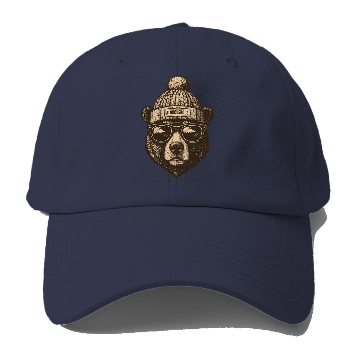 New Mexico Black Bear wearing Albuquerque beanie with pom pom and - Baseball Cap For Big Heads - Twilight Navy(Blue)