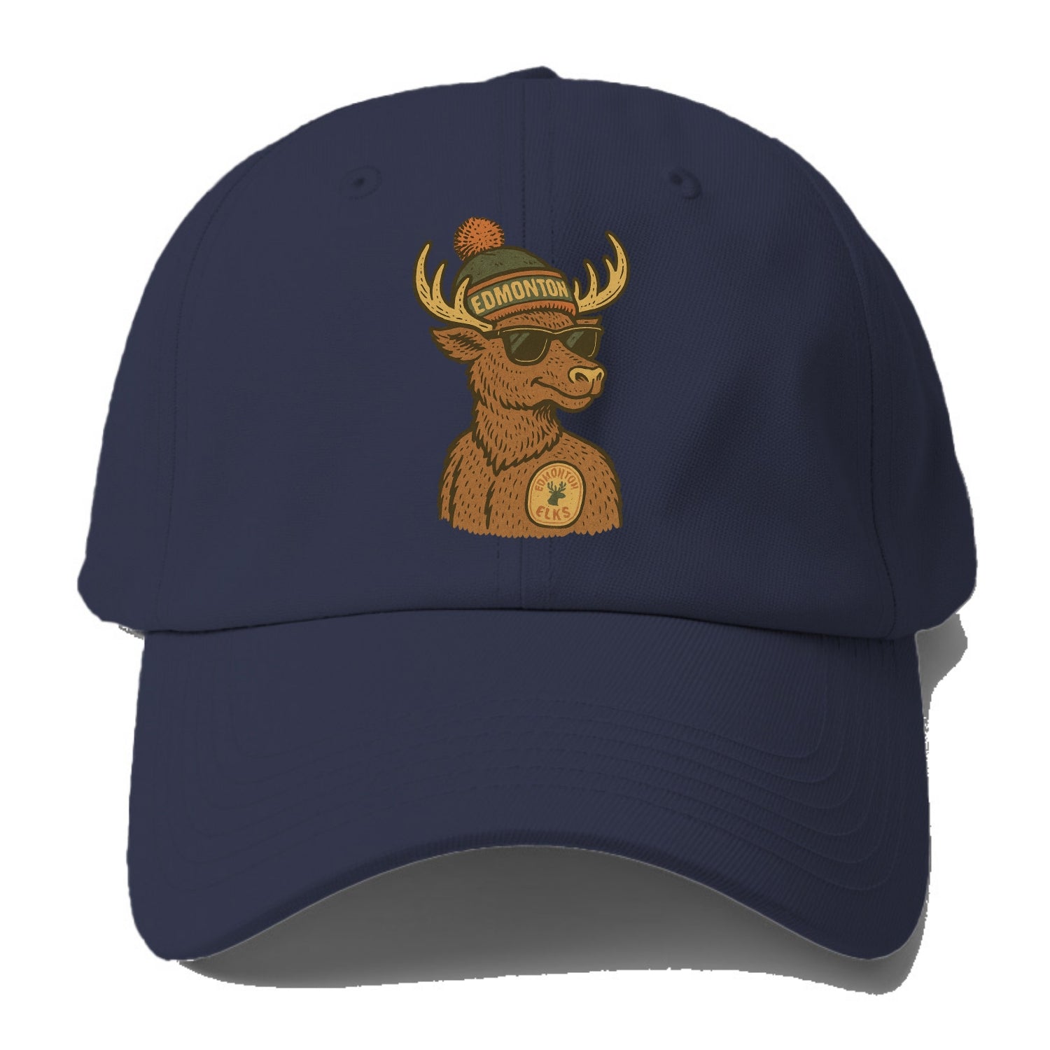 Edmonton Elk wearing Edmonton beanie with pom pom and wayfarer - Baseball Cap For Big Heads - Twilight Navy(Blue)