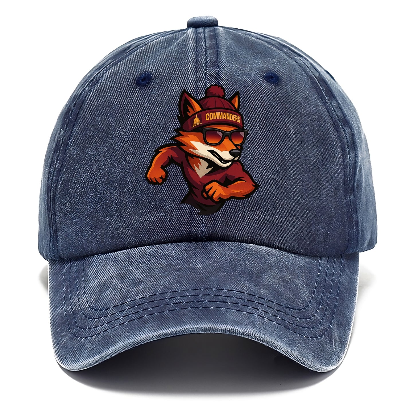 Washington Fox wearing Commanders beanie with Capitol patch and wayfarer sunglasses - Classic Cap - Twilight Navy(Blue)