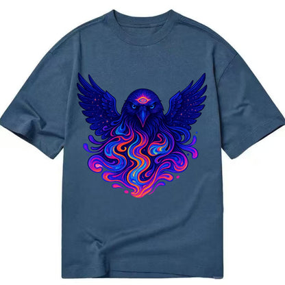 Mysterious raven with feathers showing future visions in neon colors, wings - Classic T-shirt - Twilight Navy(Blue)