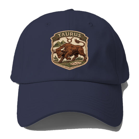 TAURUS BULL - strong bull in brown and green , earth sign - Baseball Cap - Twilight Navy(Blue)