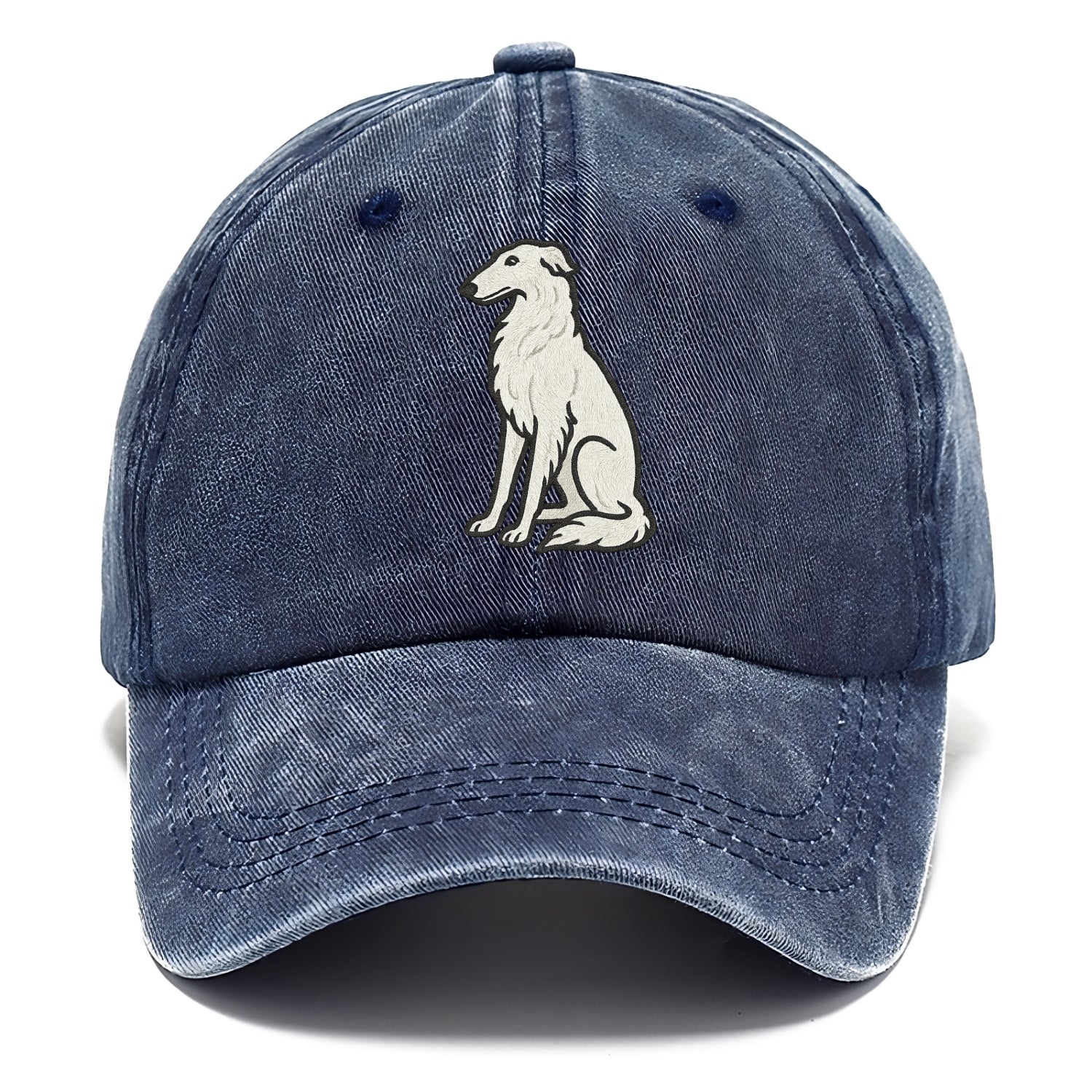 Borzoi - White embroidered sitting pose - Classic Cap - Twilight Navy(Blue)