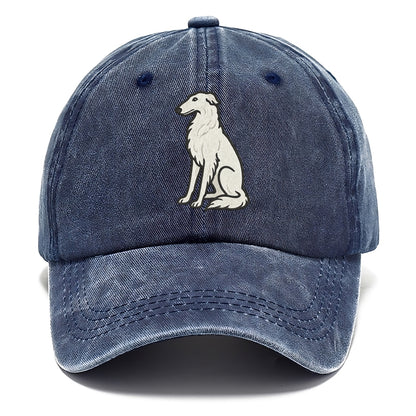 Borzoi - White embroidered sitting pose - Classic Cap - Twilight Navy(Blue)