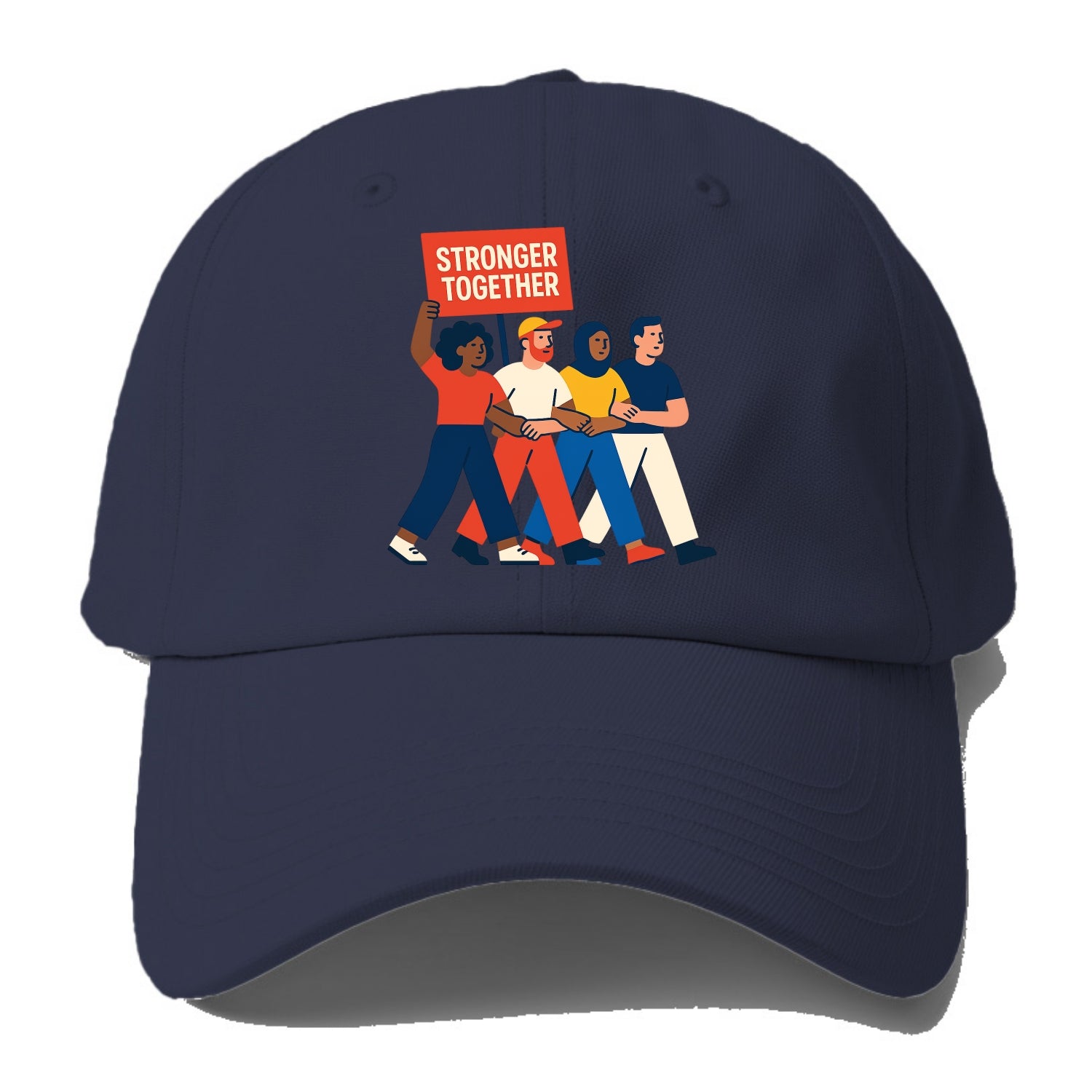 Peaceful protesters marching with linked arms - "Stronger Together" - - Baseball Cap For Big Heads - Twilight Navy(Blue)