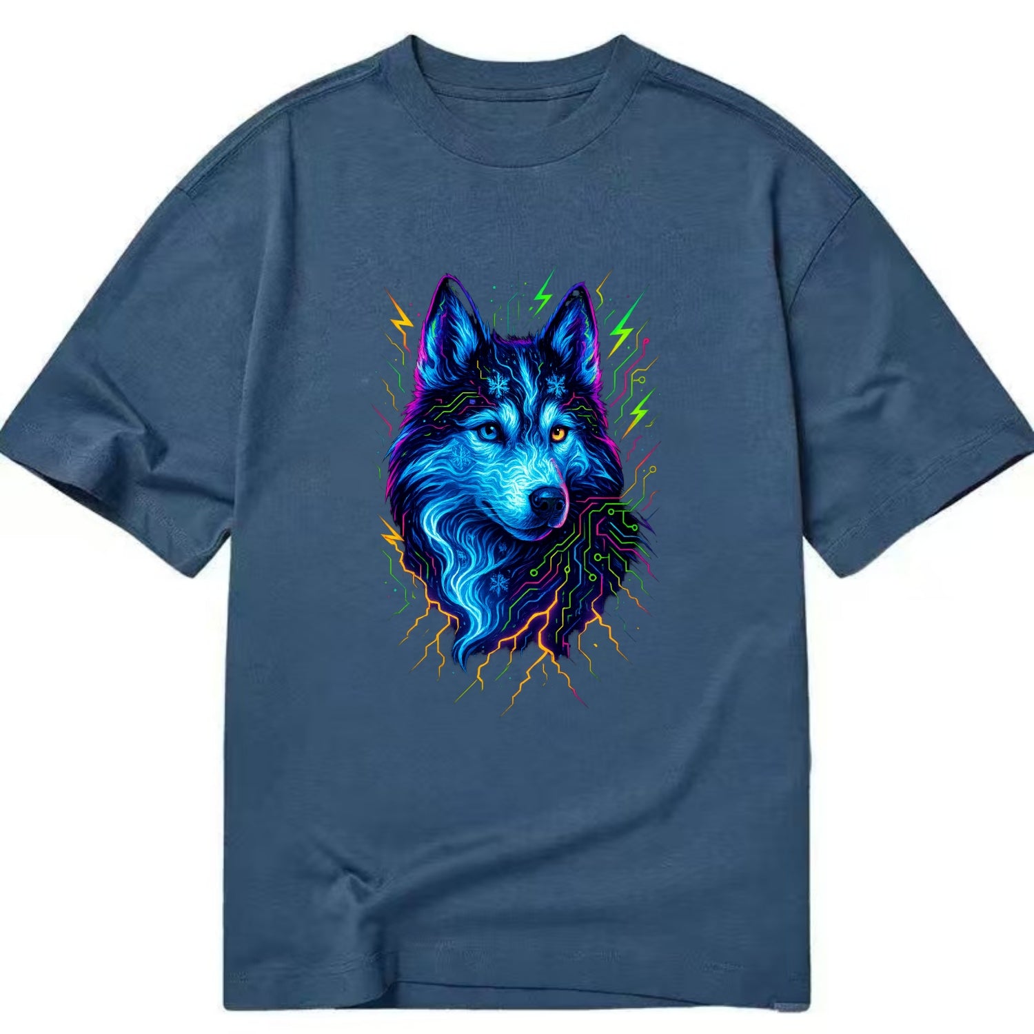 Siberian husky with ice-crystal flowing patterns, electric blue and white swirls, - Classic T-shirt - Twilight Navy(Blue)
